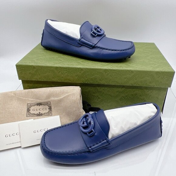 Gucci GG Interlocking Loafer Blue Driver Moccasin Shoes Logo Womens UK 5.5 US 8. - Picture 2 of 16